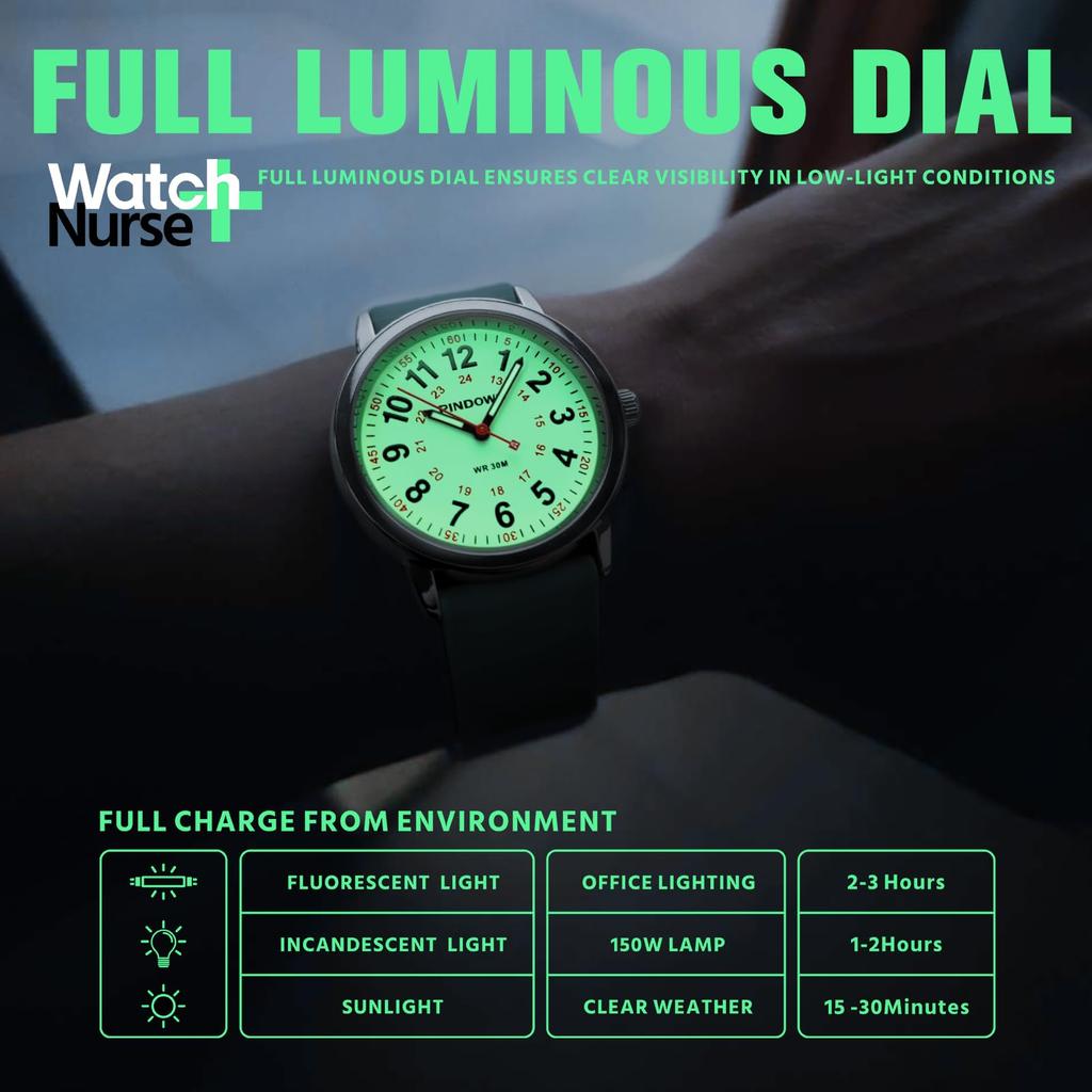 PINDOWS Unisex Analog Quartz Watch for 30m Water Military Time Luminous Dial for Easy Visibility Women's Watch, Students, Resistant, Display,