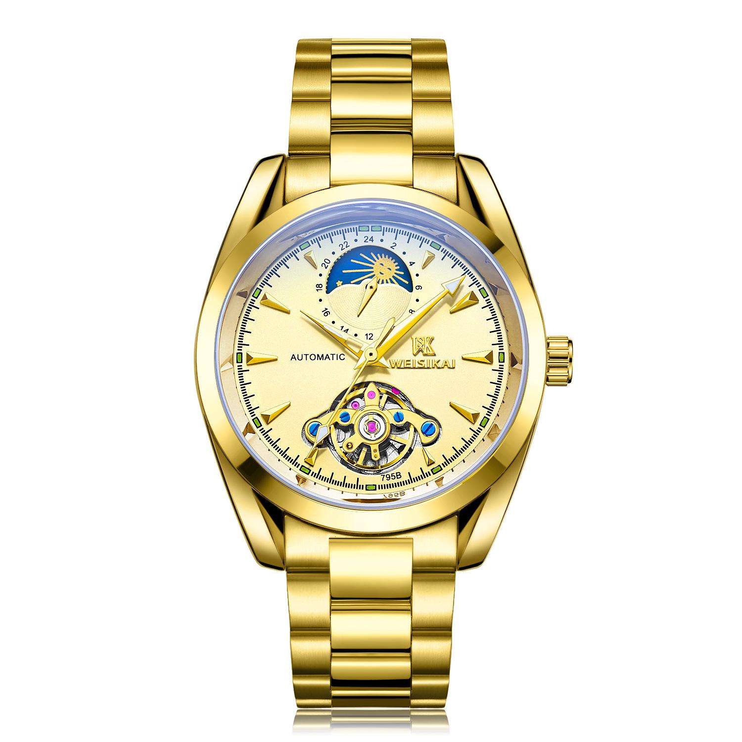 

WEISIKAI 795B Мужские часы Новые роскошные мужские часы топ-бренда с коробкой Водонепроницаемые светящиеся автоматические мужские механические часы