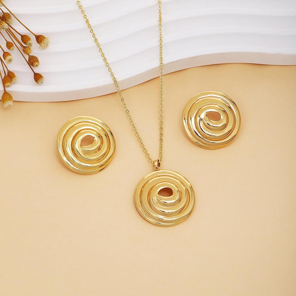 Peach Heart Spiral Tree Leaf Earrings & Necklace Set - Luxury High-End Metal Style Fashion for Women