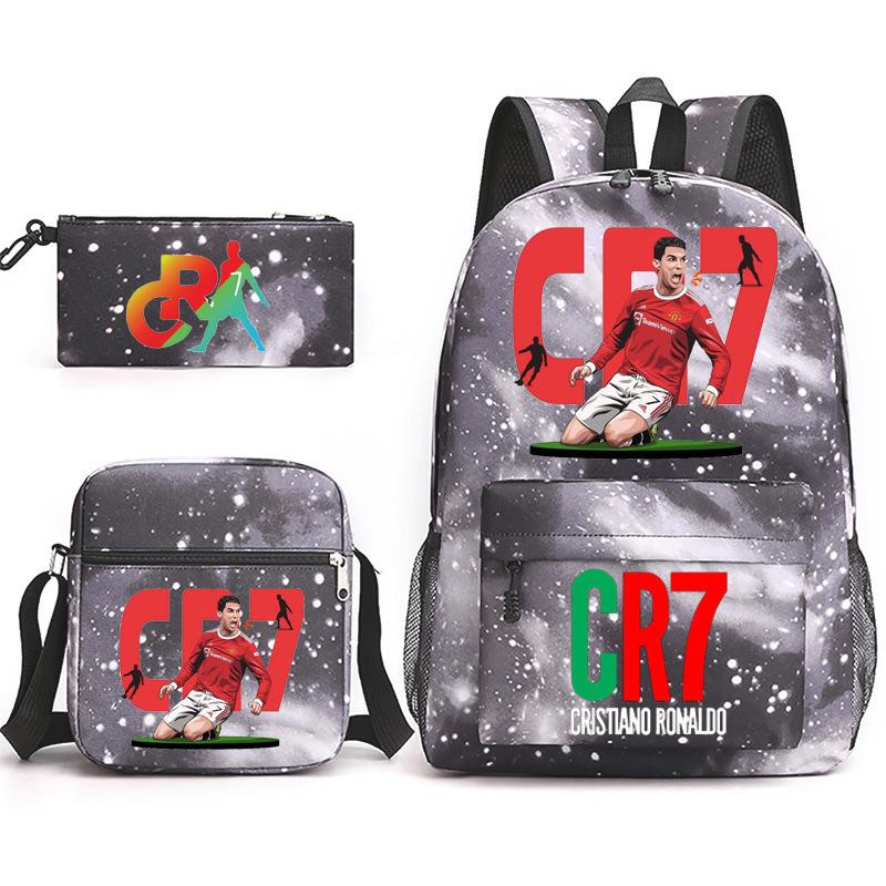 Cr7 Youth Fashion Children'S Student Schoolbag Three-Piece Set Backpack Satchel Pencil Case