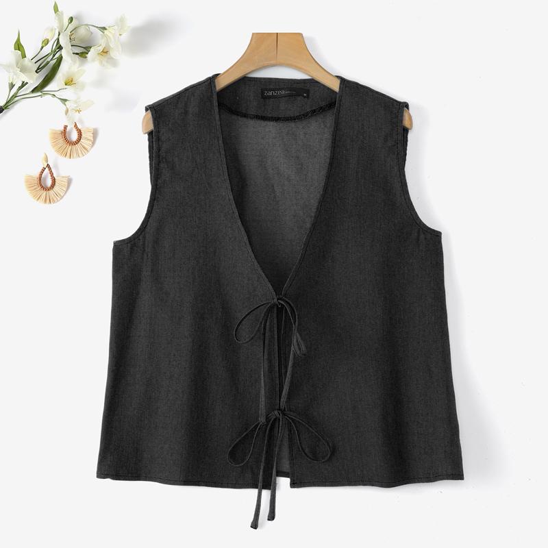 ZANZEA Women Summer Lace Up V-Neck Casual Sleeveless Vest Tops