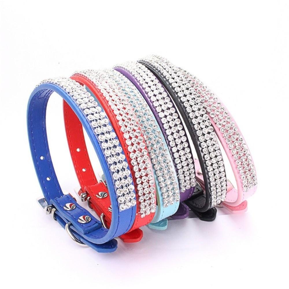 Crystal Diamond Rhinestone Pet Collar PU Leather Sparkling Cat Collar  for Pet Supplies