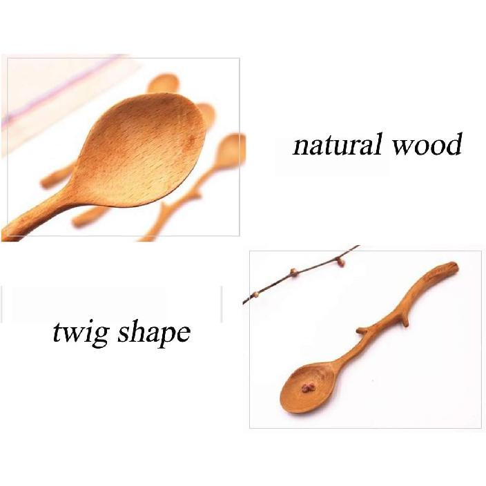 9.2-Inch Wooden Twig Spoon,Long Handle Handmade Spoon with Japanese Style Kitchen Utensil for Stirring,Mixing, Cooking and Serving