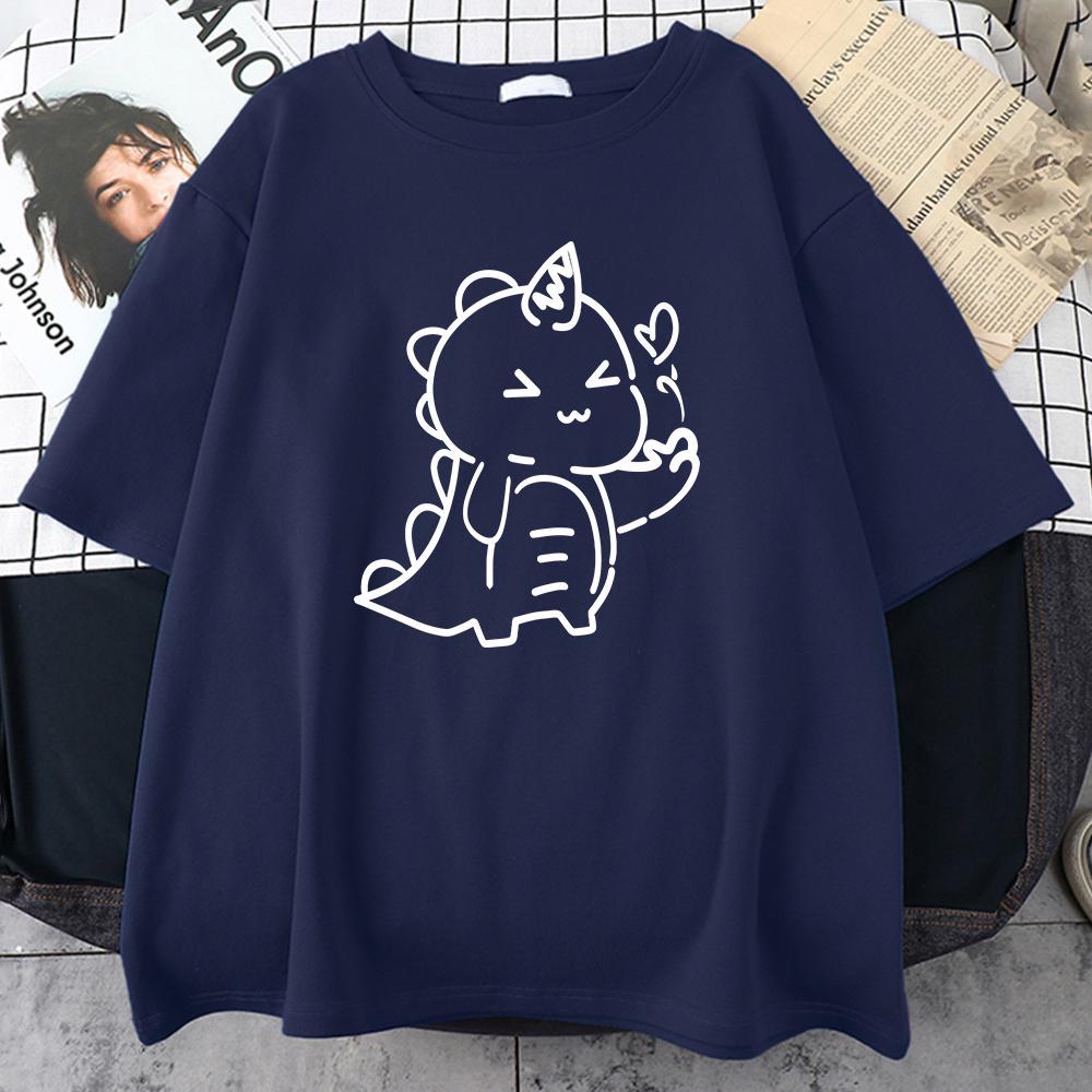 Love Cartoon Little Dinosaur Pattern Women T Shirt Street Casual Plus Size Tops Cotton Fashion Tee Summer Hip Hop Short Sleeve
