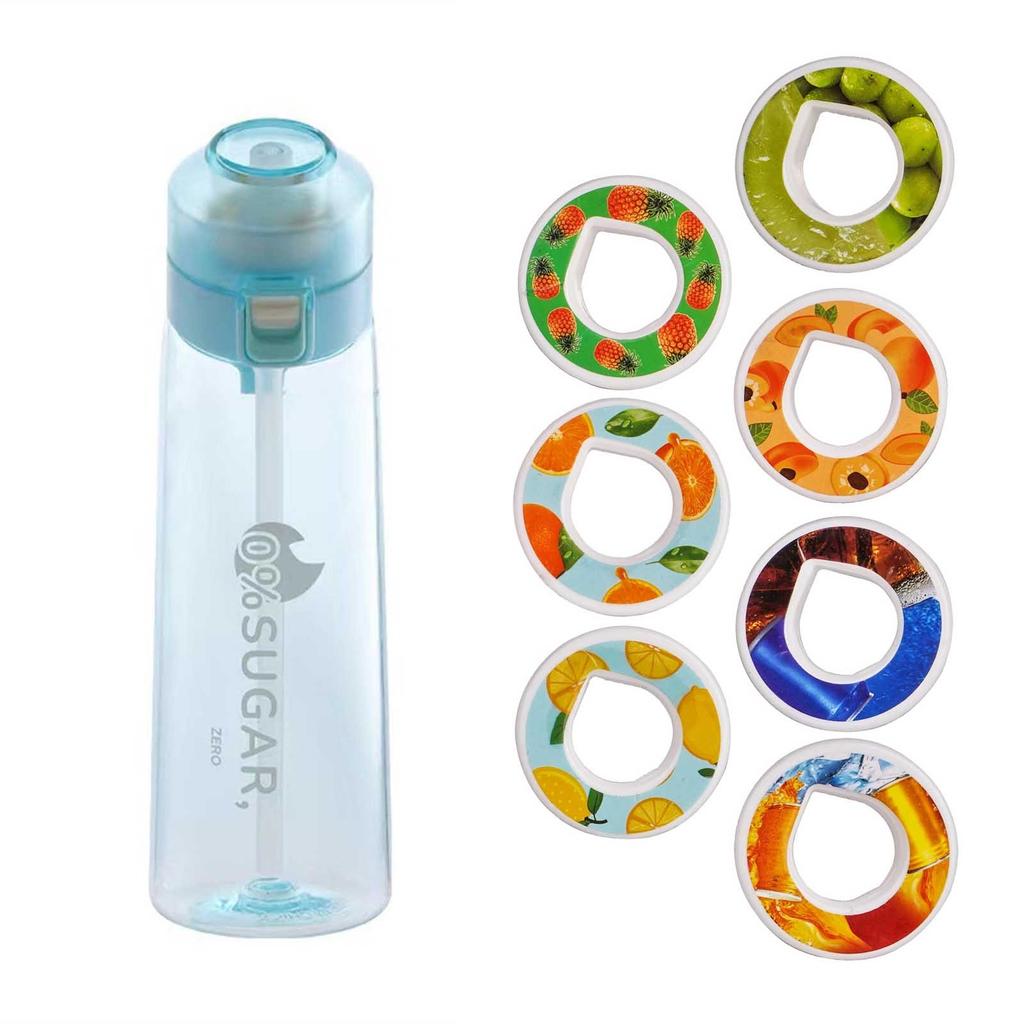 Zero Sugar Zero Calorie Scented Sports Water Bottle with Straw Handle Flip Lid 1pc Water Bottle Plus 7 Flavor Rings for Customizable Taste Experience