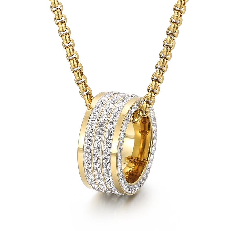 Punk Fashion Gold Color Zircon Pendant Neckalces Men Women Hiphop Titanium Stainless Steel Rhinestone Choker Necklace Jewelry