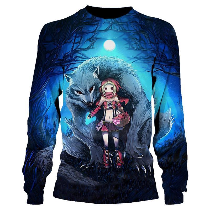 Sport Wear Men Animal Wolf Simple T Shirts Autumn Round Neck Long Sleeve Top Men's Spring Plus Size 3d Print T Shirt