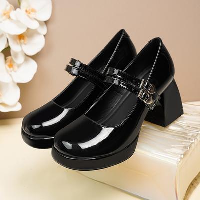Nuove Scarpe con Tacco Alto da Donna Scarpe da Donna in Pelle di Alta Qualità con Tacco Spesso alla Moda Scarpe da Banchetto Matrimonio da Donna
