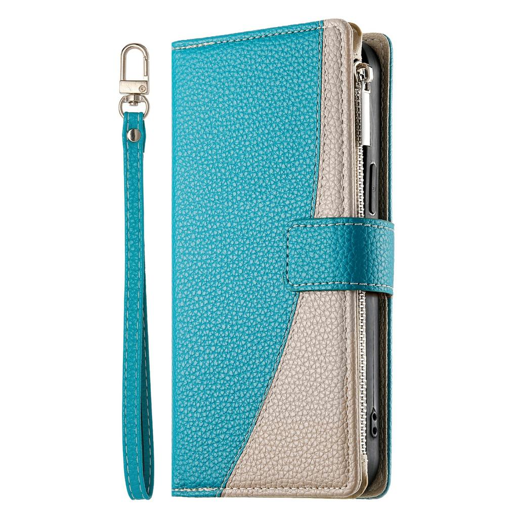 For Honor X6c 4G/X5b/X5b Plus Case Zipper Wallet Color Splicing Leather Flip Phone Cover with Straps