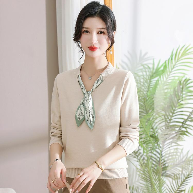 

New Autumn Bow Tie Xiaoxiangfeng Middle-aged and Elderly Women s Clothing, Mother s Clothing, Fashionable and Versatile Design Knitted Sweater XL