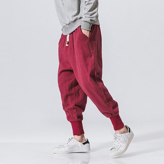 Elastyczny Pas Średni Stan Sznurek Kieszenie Spodnie Męskie Jesień Cienki Styl Luźne Spodnie Streetwear