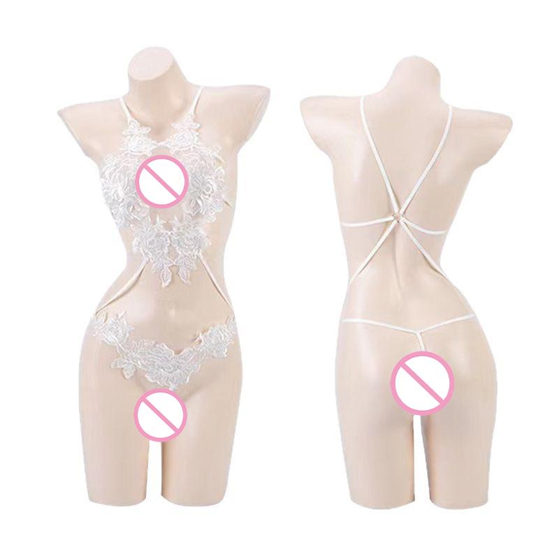 Sexy See-through Petal Three-Point Lace Pajamas Outerwear Gown Suit Seductive Wome Lingerie Transparent Underwear