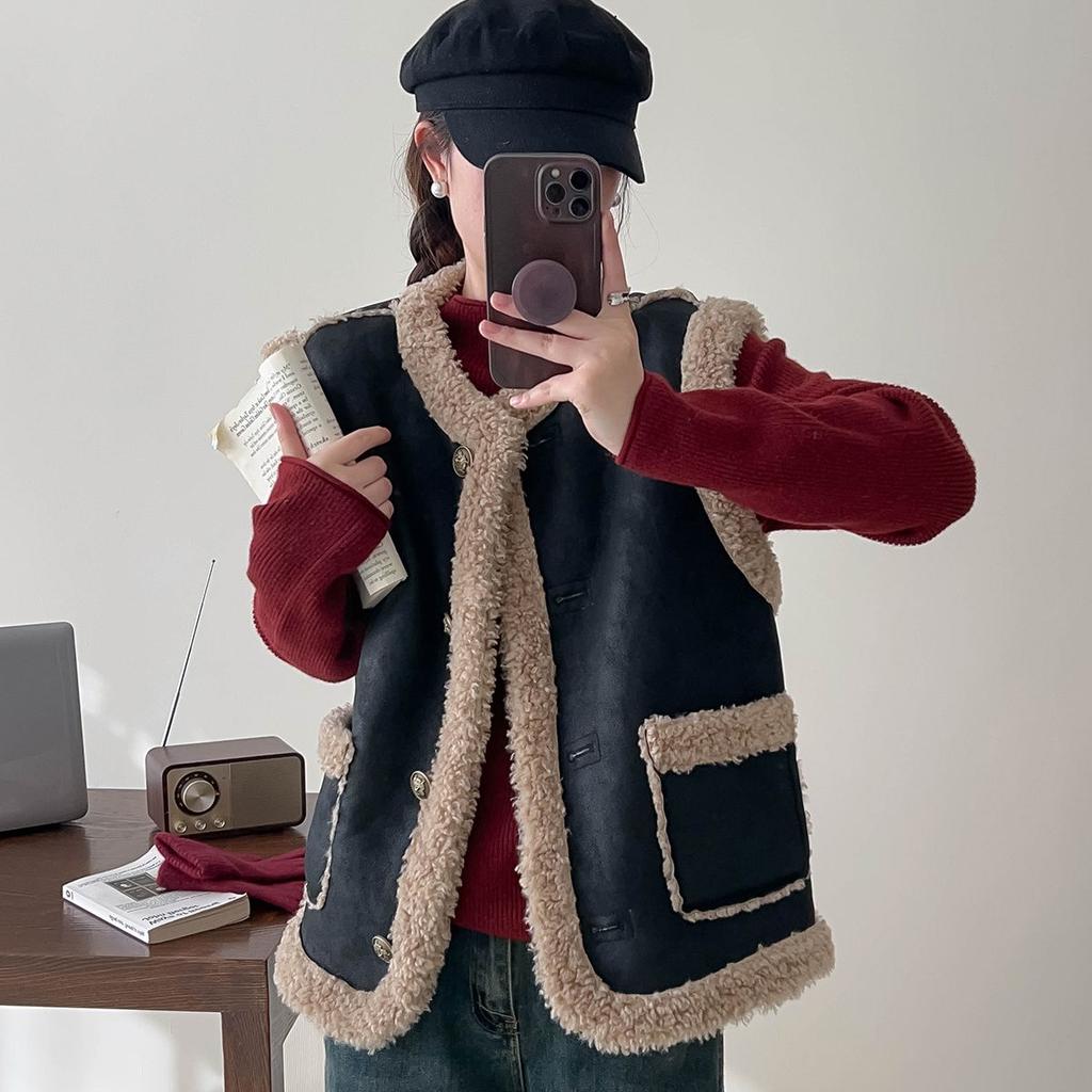 Lamb Fur Vest Women's Korean Version Loose Imitation Fur One-piece Thick and Warm Outer Vest Jacket