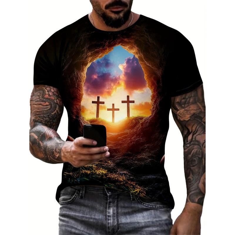 Christ Jesus 3D Print T-Shirts Men Women Virgin Mary Cross Graphic Short Sleeve Round Neck T Shirt Top Harajuku Tee Man Clothing