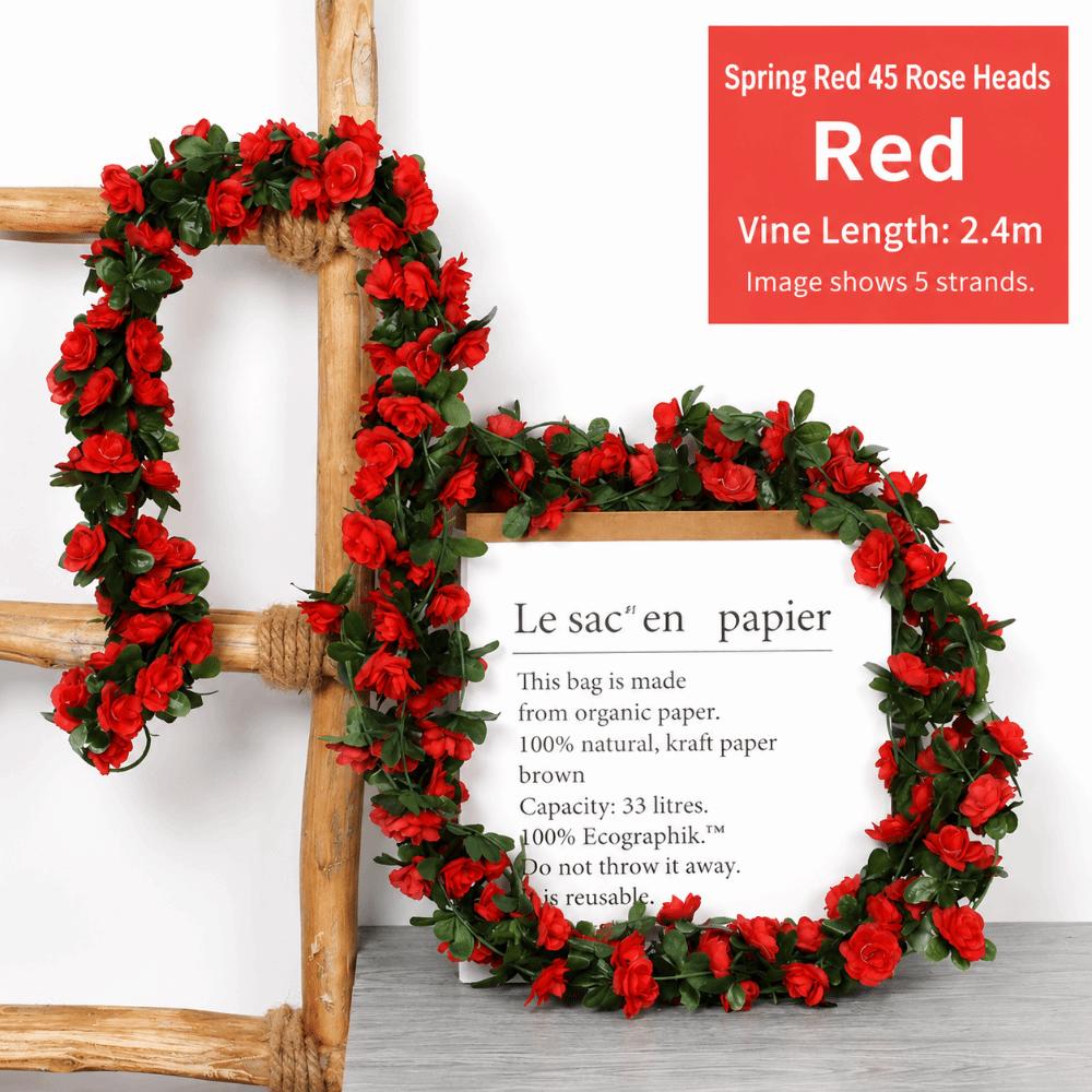 Green Leaves Included Artificial Rose Vine 2.4m Length Rose Flower Vine Party Decoration