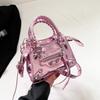 Bag 2025 New Korean Version Fashion Rivet Personalized Ins Women's Shoulder Crossbody Glossy Small Square Bag Pu