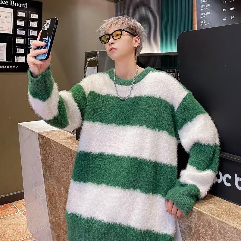 Unisex Japanese Striped Crew Neck Sweater – Cozy Loose Fit for Autumn/Winter