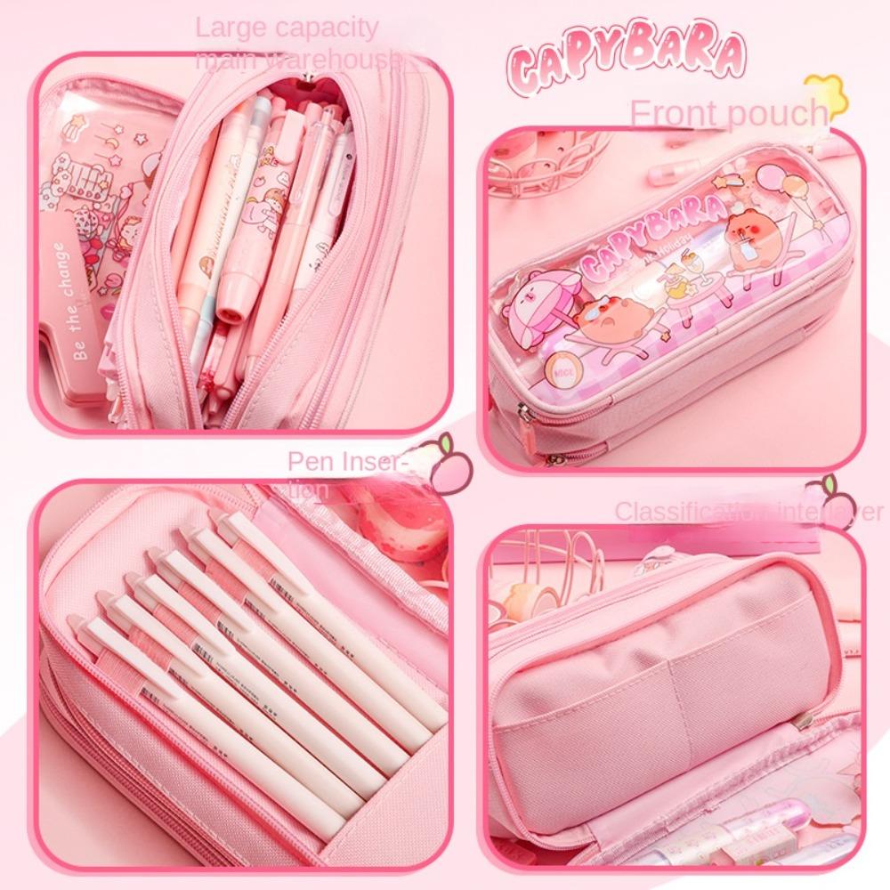 Zipper Capybara Pencile Bag Kawaii Stationery Holder Cute Cartoon Pencile Case  Women