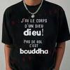 Humorous French-Themed Crinkle Print Motorcycle T-Shirt Men Hip Hop Streetwear Unisex Casual Ab
