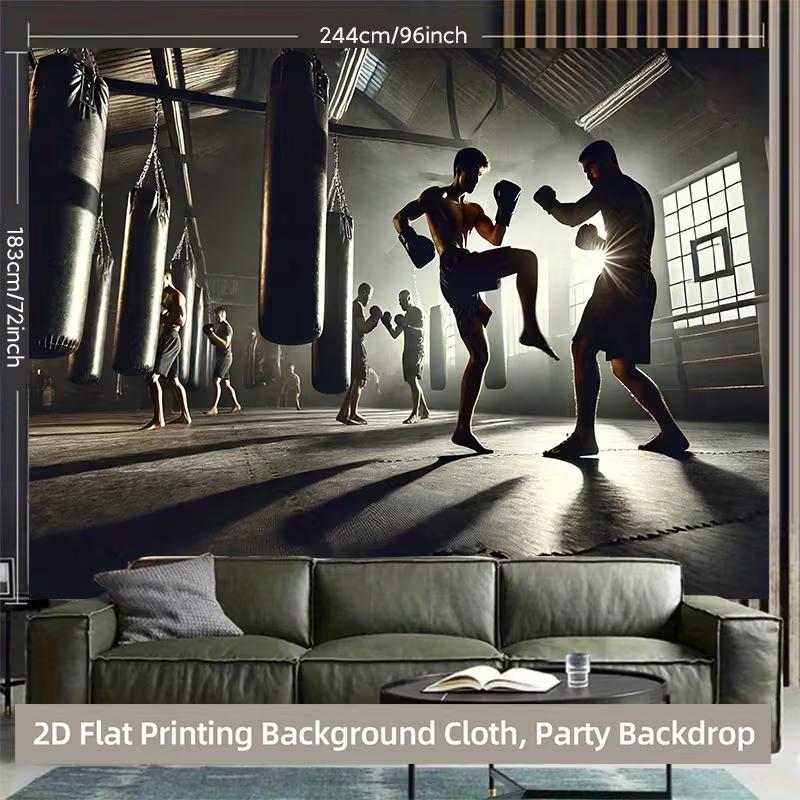 2D Industrial Boxing Gym Tapestry with Punching Bags Wall Hanging