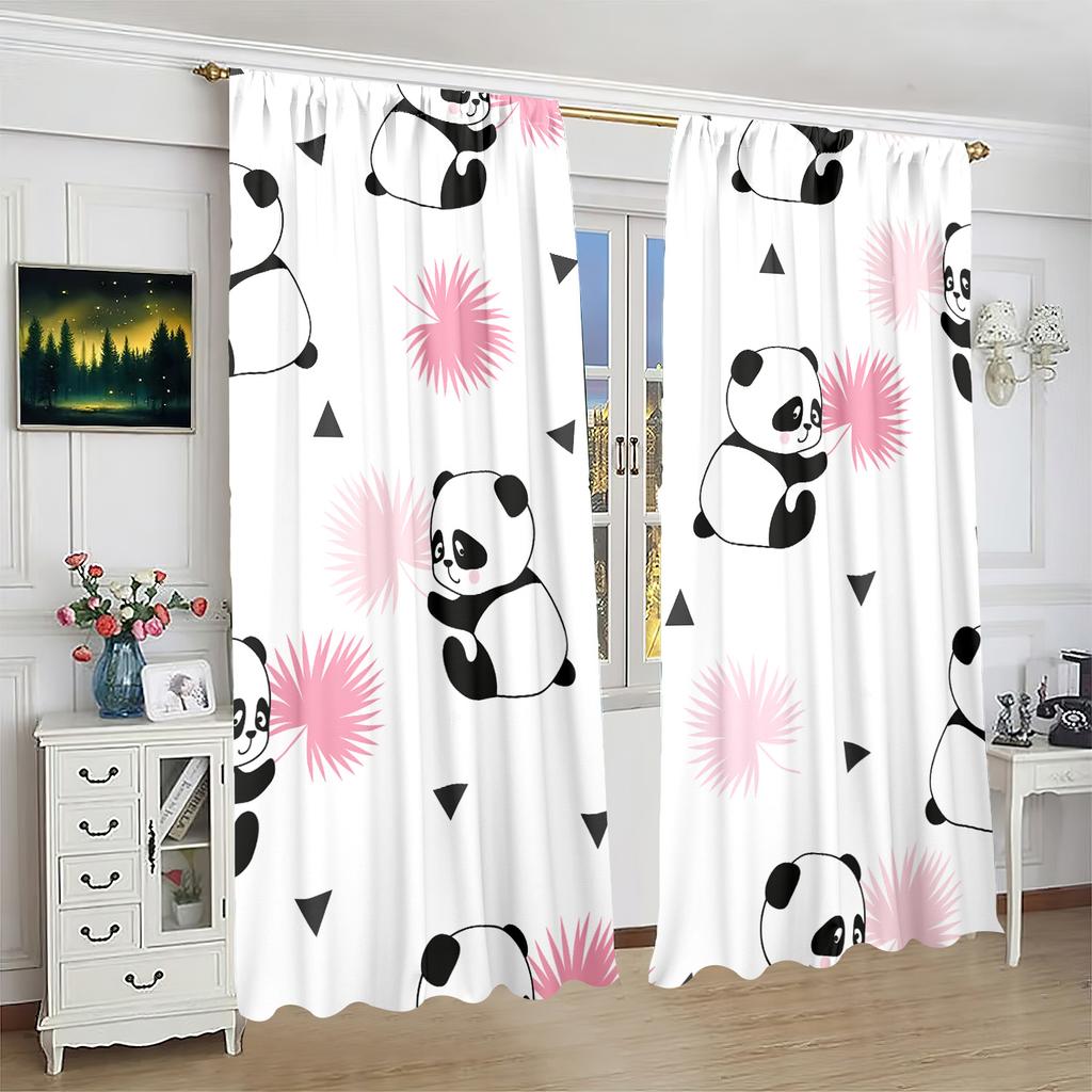 2 Pieces - Panda-print Curtains - Polyester Material - Suitable for Bedrooms, Living Rooms, and Study Rooms As Privacy Curtains.