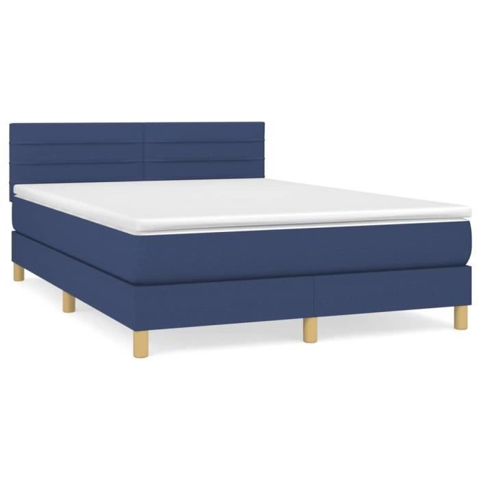 3140703 vidaXL Lit à sommier tapissier avec matelas Bleu 140x200 cm Tissu
