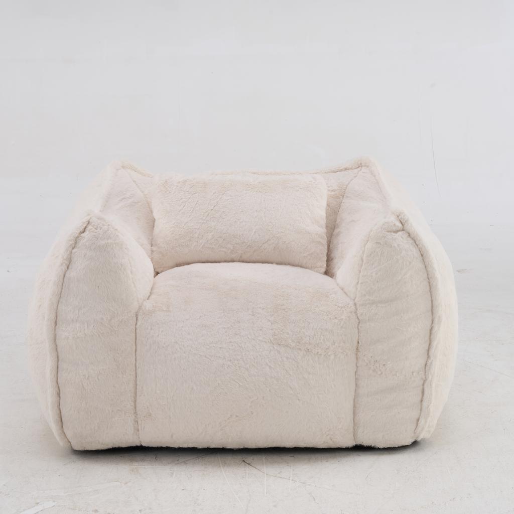 Giant Bean Bag Chair with pillow, Comfy Large Bean Bag Chairs for Adults and Kids, Faux Fur Floor Sofa for Living Room Bedroom Apartment, Beige