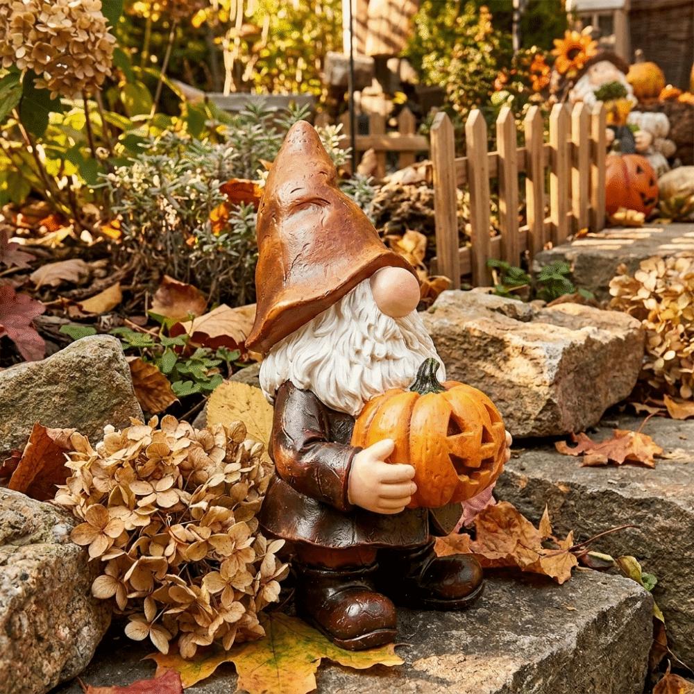 Cartoon Garden Dwarfs Statues Resin Dwarf Holding Pumpkin Ornament Halloween Pumpkin Lawn Garden