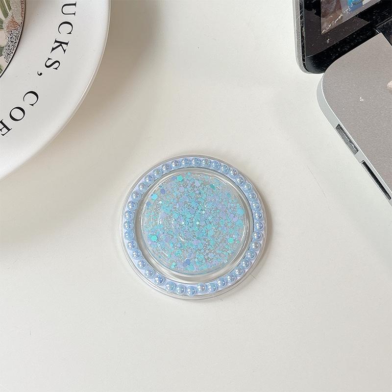 Creative Solid Color Epoxy Pearl Sequin Glitter Mobile Phone Airbag Holder Magnetic Desktop Support Lazy Ring