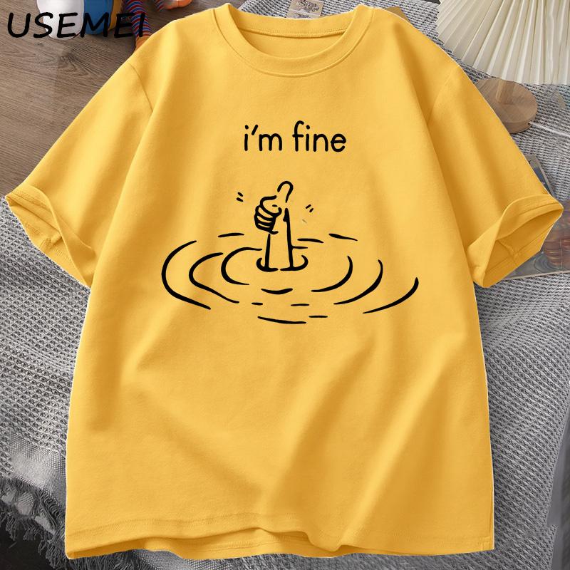 

I m Fine Back Print T-shirt Men Funny Mental Health T Shirt Humor Cotton Short Sleeves Loose Tshirt Loose Fashion Tees M жёлтый