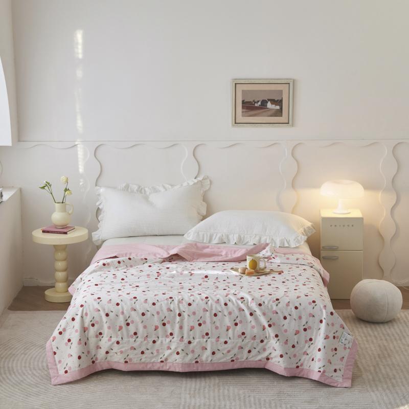 Fresh Floral Summer Quilt 100% Cotton Botanical Flower Pattern Soft Lightweight Quilted Quilt Home Travel Multifunction Blanket