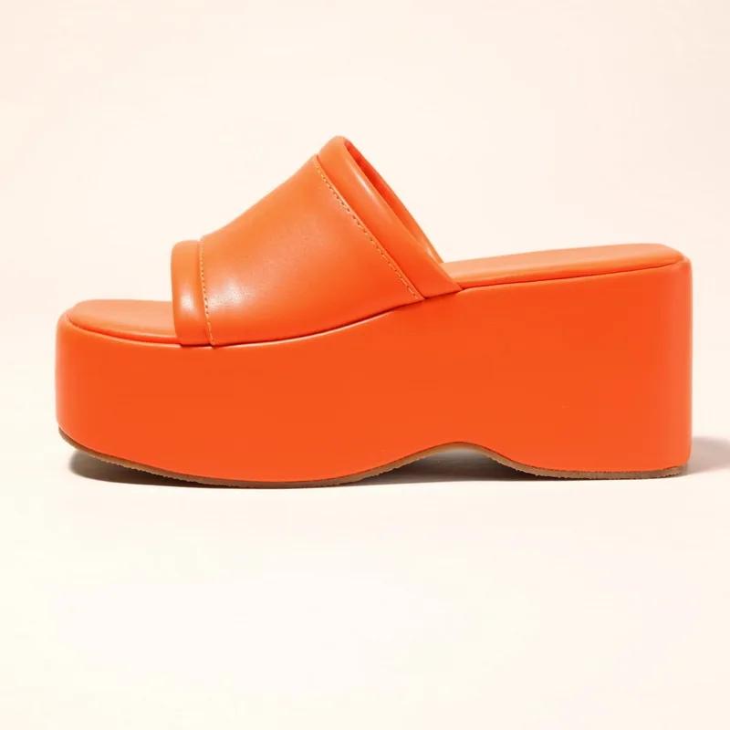 

Women Platform Wedge Slide Sandals Summer Outdoor Muffin Thick-sole Slippers Casual Slides for Office Nightclub Party Seasides 35 оранжевый