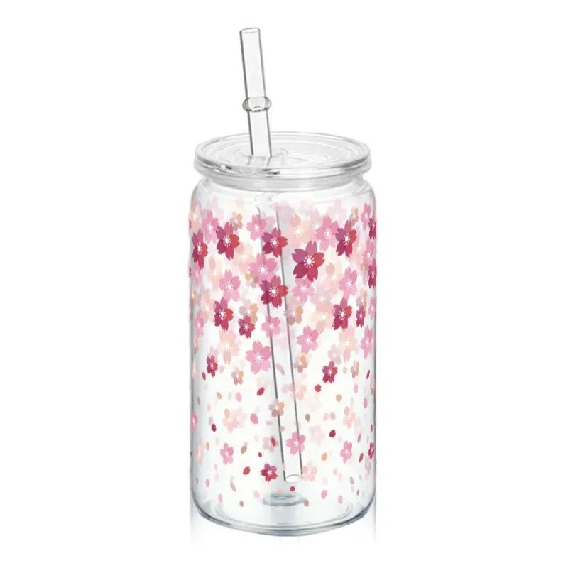 16oz Reusable Plastic Cup with Straw Lid Cute Bow Cherry Water Bottle Iced Coffee Juice Milk Mason Cups Drinkware Holiday Gifts