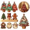 Decorative Christmas Tree Set Wooden Ornaments, Vintage Colorful Desktop Decoration, Rustic Holiday Wood Figurines Reindeer for with Pine Cones