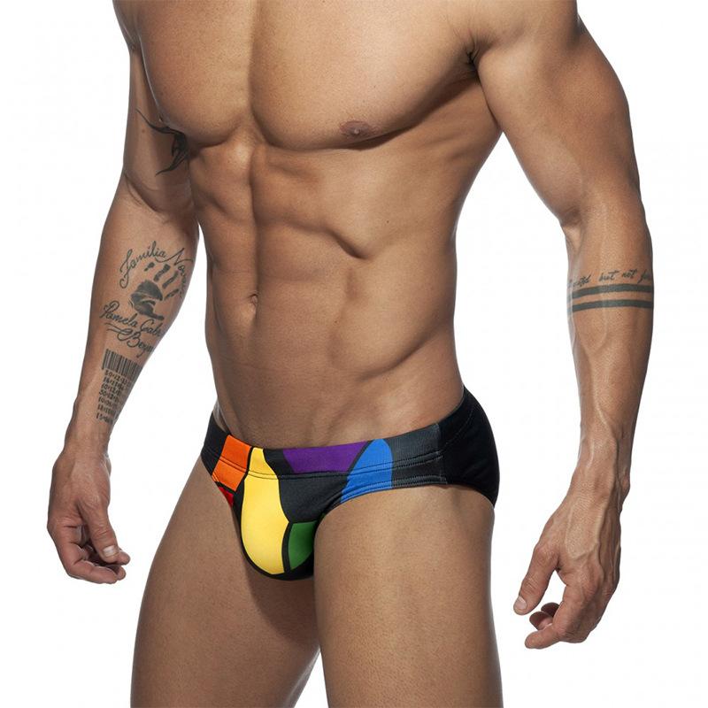 Men's Swimming Trunks Low Waist Printed Triangular Swimming Trunks Tight Tie Up Swimsuit Men's Cup Anti Embarrassing Shorts