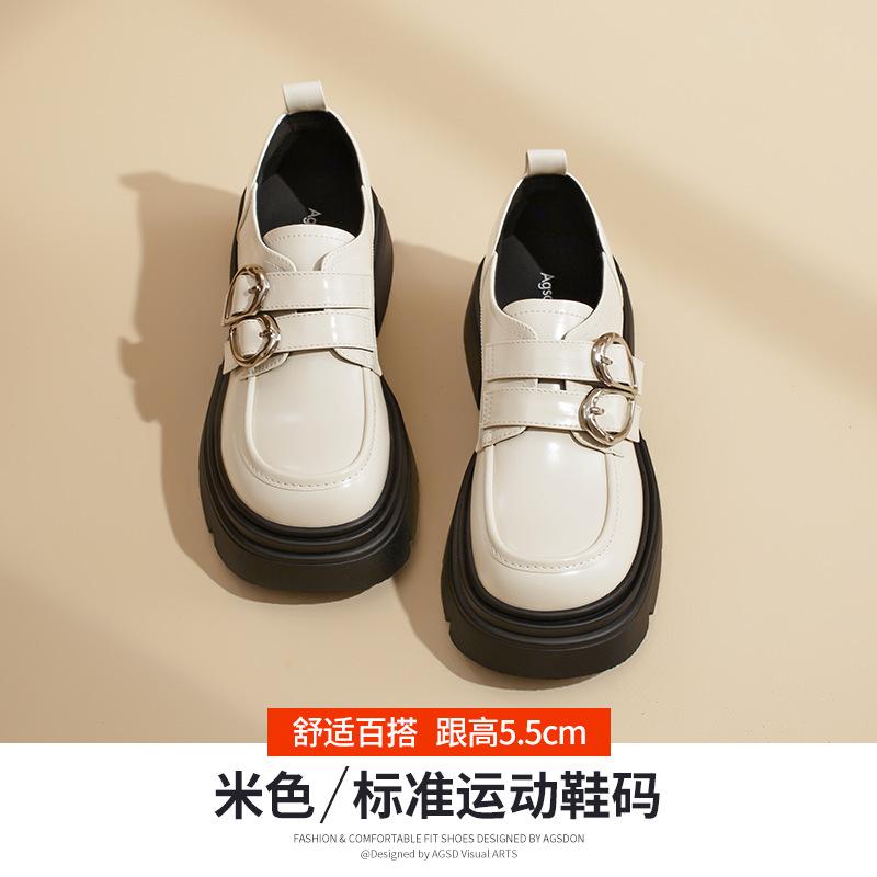 Augustine muffin small leather shoes women's platform 2025 new spring black loafers retro British style single shoes