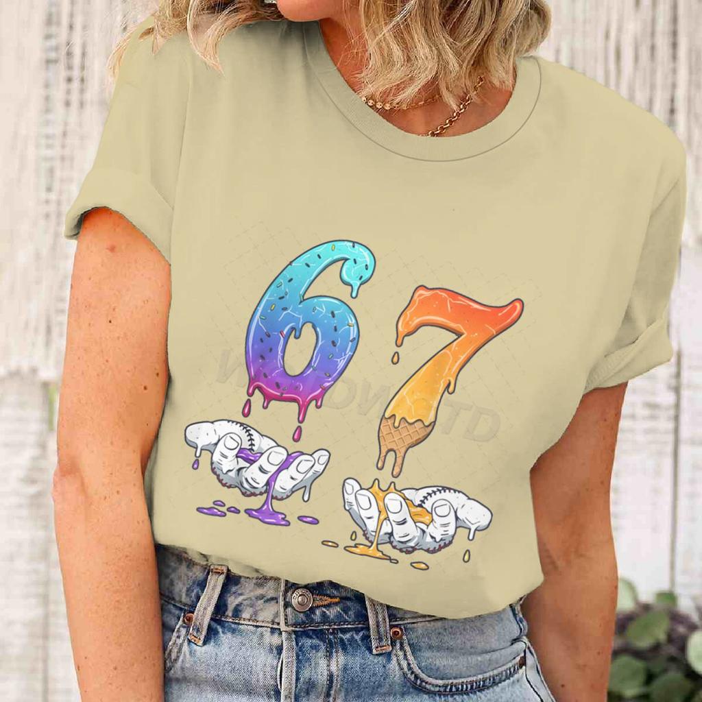 6 7 Number Print Tshirt for Unisex Women Funny 6 7 Memes Drip Fashion Casual Tops Streetwear Six Seven Womens Unisexs Clothing