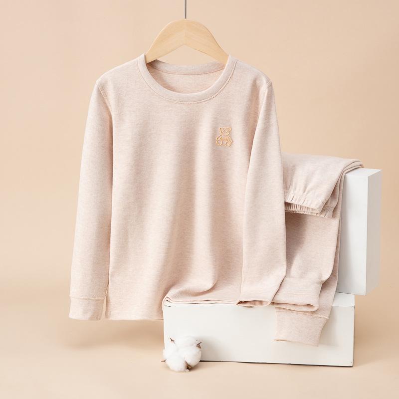 Children's Warm Autumn/Winter Underwear Set for Medium and Large Kids – Cozy Brushed Cotton Top & Trousers, Unisex, Thickened Two-Piece Set