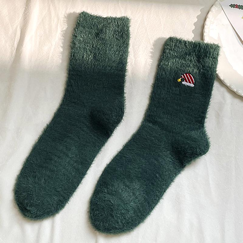 Polyester Soft Home Floor Socks Christmas Fluffy Socks Party Mink Fur Soft Sock Warm Christmas Embroidered Socks Home