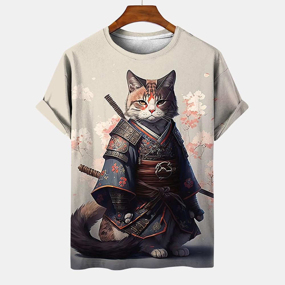Men's Japanese T-Shirt Ukiyoe Animal Pattern T-Shirt 3D Printing