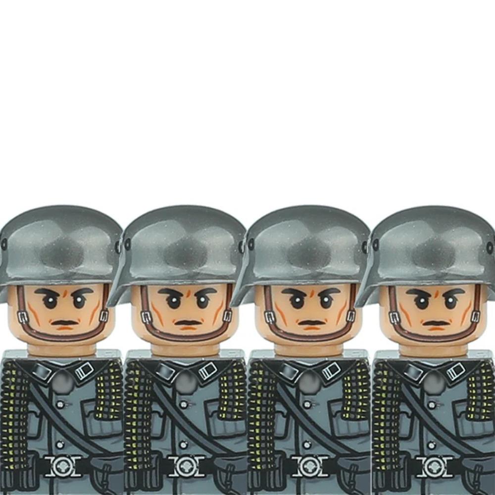 Andra världskriget Militära Tyska Soldater Figurer Hjälm Byggklossar Armé Infanteri Krigare Skytt Pansar Kanon Väst Vapen Klossar Leksaker
