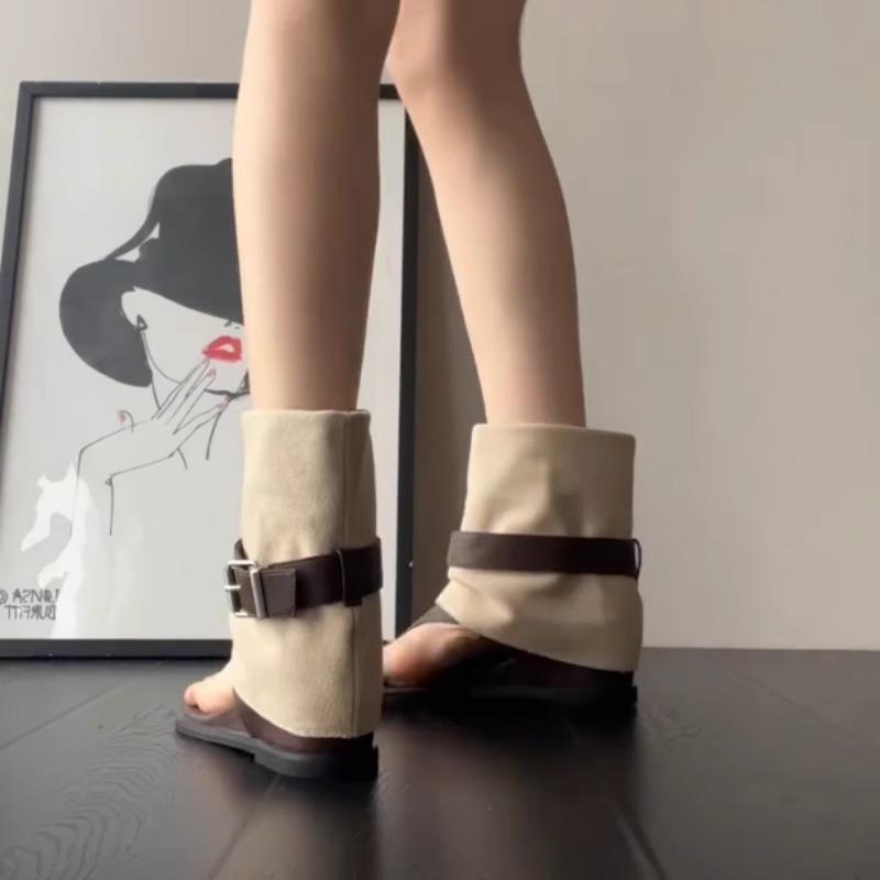 French inner heightening toe cool boots women's summer trousers boots flip-flops pinch boots sandals short tube