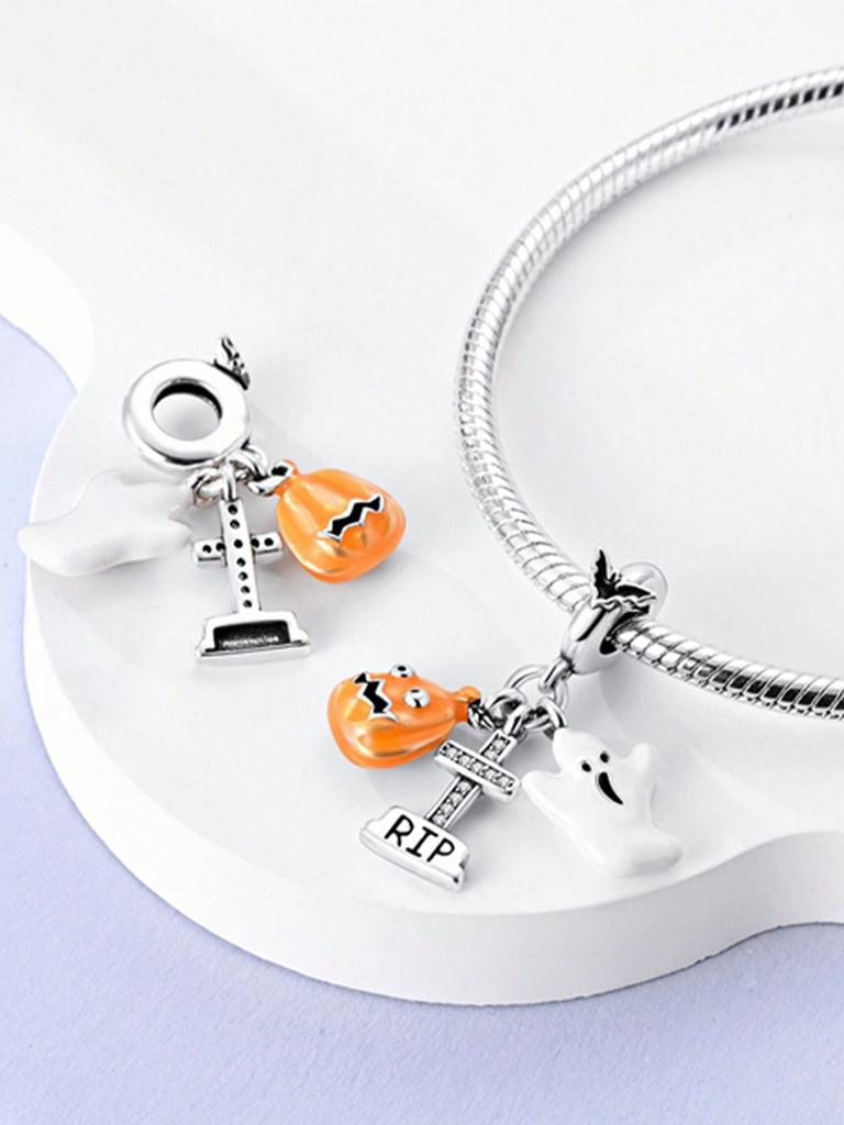 Charms Plata Halloween Pumpkin Bat Cross Beads Charm Copper Plated Fit Charms Original Bracelet For Jewelry Making Diy Charm