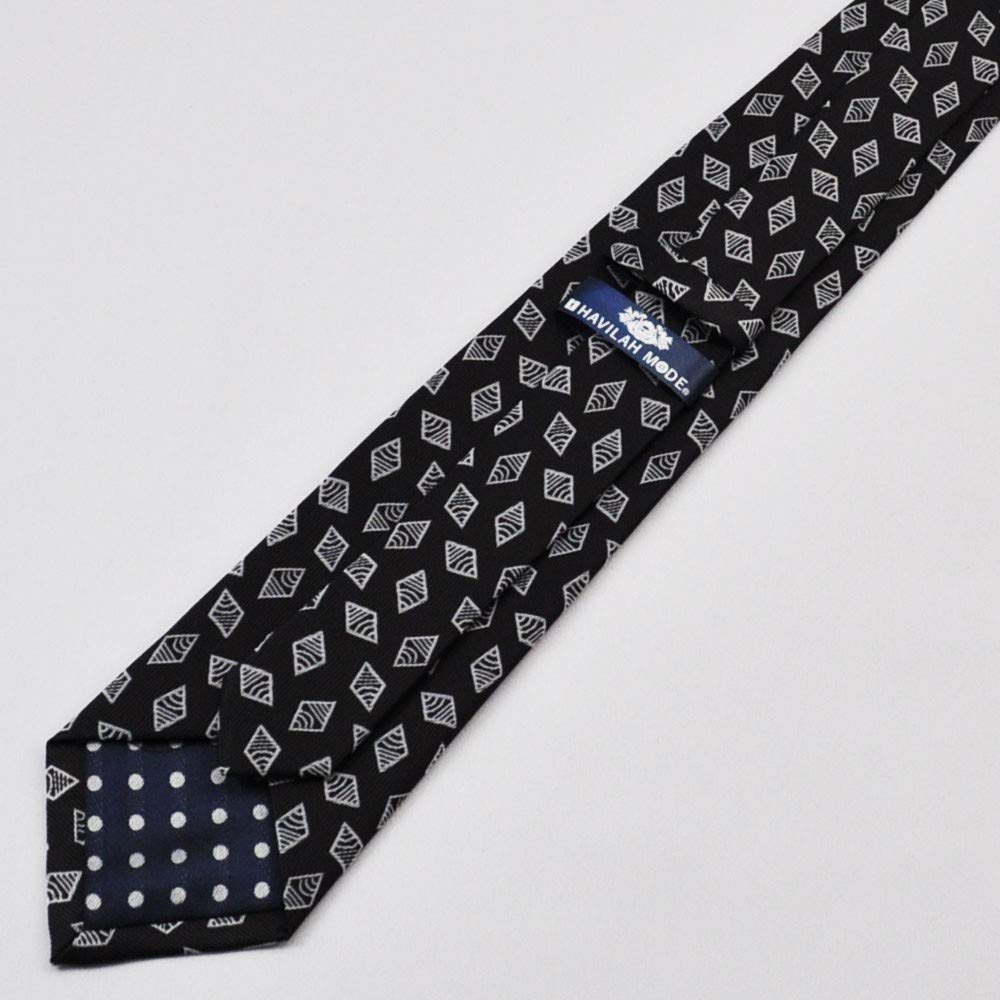 [HAVILAH MODE] Longue Cravate, Motif NoirGris, Lavable, Convient pour le Travail, la Recherche d'Emploi, les Mariages, la Fête des Pères [H812]