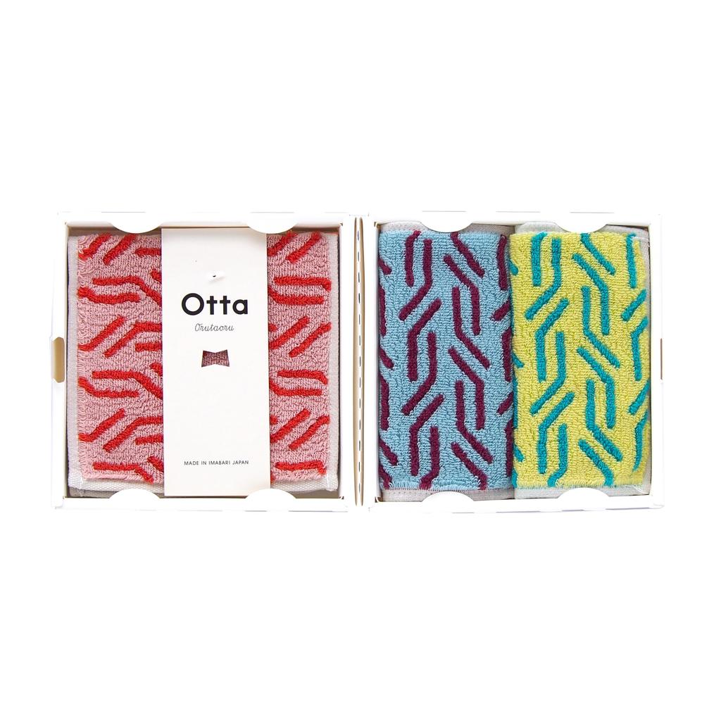 Tanaka Sangyo Otta Half Towel Handkerchiefs, Bifold, Approx. 25 x 12.5 cm, Made in Japan, Green, Navy, and Yellow, Set of 3 (Same Pattern), 24-58