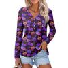 Women's Casual Fashion Sexy Comfort Halloween Printed V-Neck Button Long Sleeve