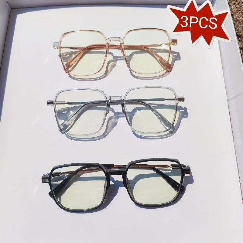 3 Pairs of Stylish Large Rectangular Frame Reading Glasses with Metal Hinges Comfortable Fit for Presbyopia Glasses