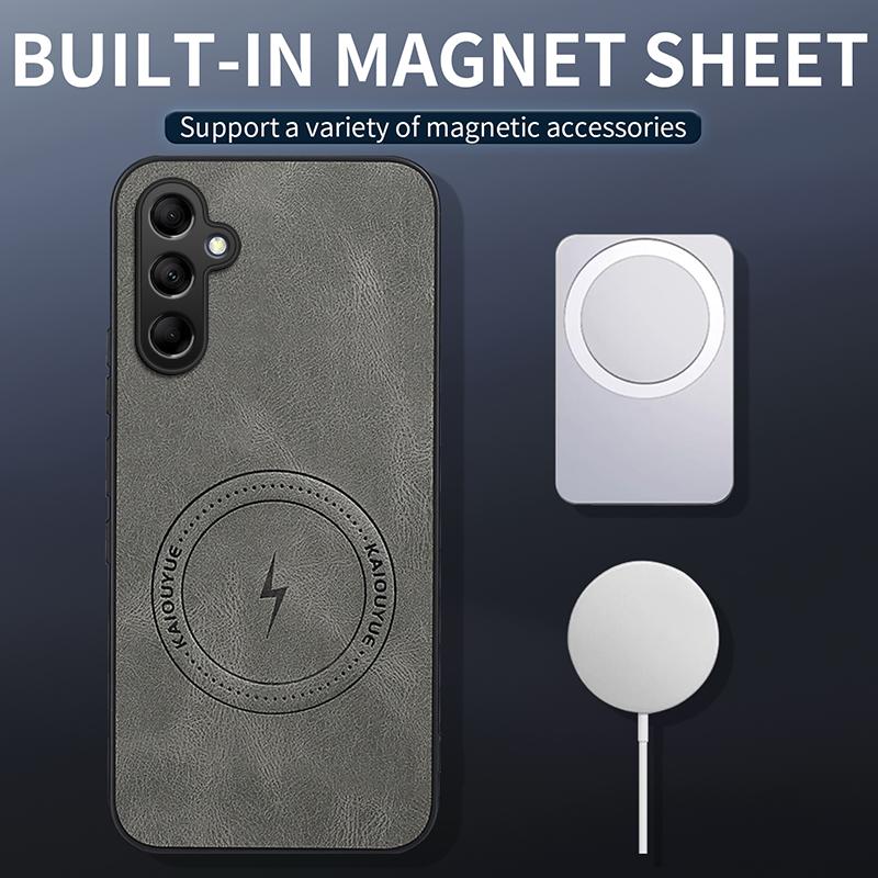 Leather Texture Wireless Charging Magnetic Case For Samsung Galaxy S24 FE S24FE Plus Ultra 5G ShockProof Phone Cover