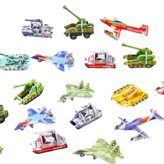 100Pcs/Set Kids 3D Puzzle Toy Number Animal Dinosaur Airplane Tank Spinning Top Cognition Jigsaw Assembly Educational Game Kit