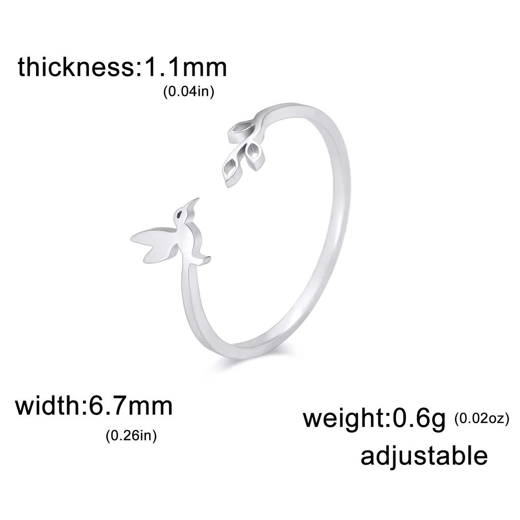 Cazador Bird Flowers Leaves Rings for Women Stainless Steel Jewelry Animal Open Finger Ring Birthday Anniversary Gift Wholesale